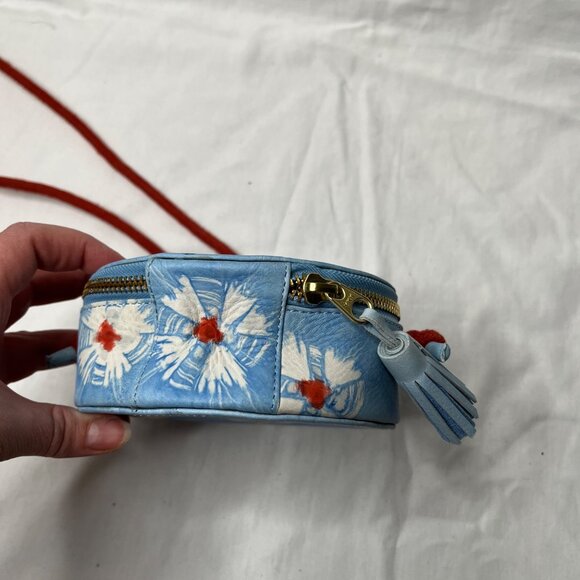 Anthropologie Shibori Round Blue Dyed Leather Boho Crossbody Bag purse - Picture 9 of 10